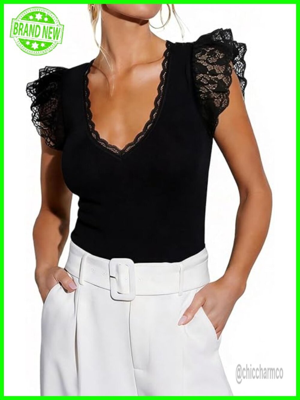 Sleeveless V Neck Ruffle Tank Top Ribbed Knit Blouse